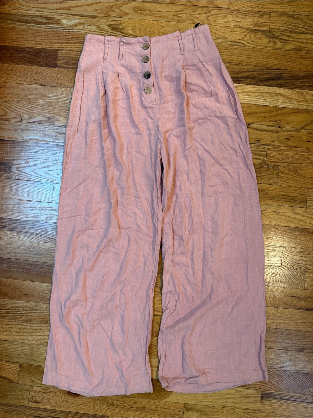 Primark Salmon Pink linen Wide Leg high-waist Button-Front Pants